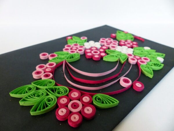 Beautiful Black With Pink & White Flowers Greeting card image
