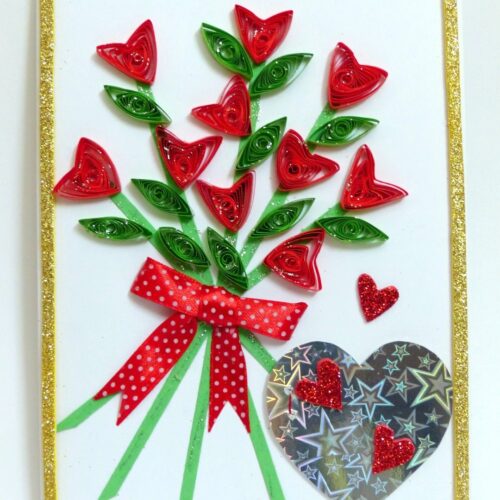 Glittering Love Hearts Bouquet Greeting card image