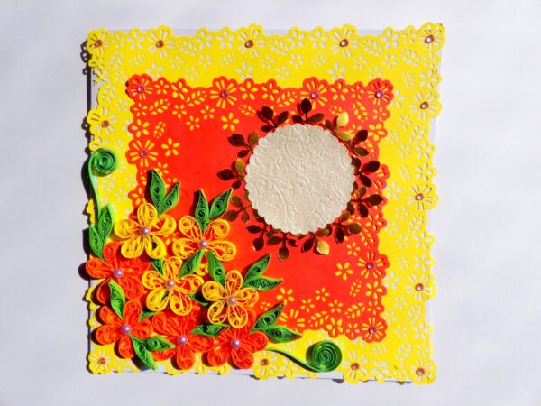 Beautiful Flower Paper Border Lace Yellow Themed Greeting Card image