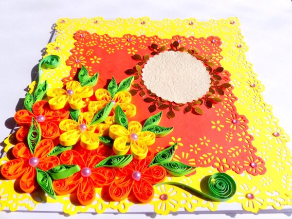 Beautiful Flower Paper Border Lace Yellow Themed Greeting Card image