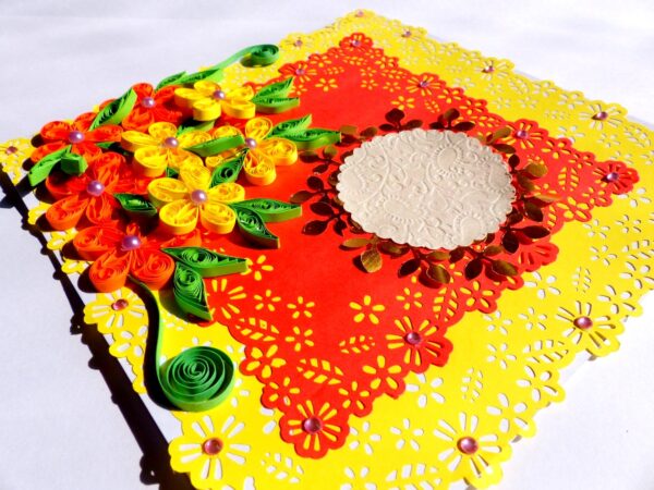 Beautiful Flower Paper Border Lace Yellow Themed Greeting Card image