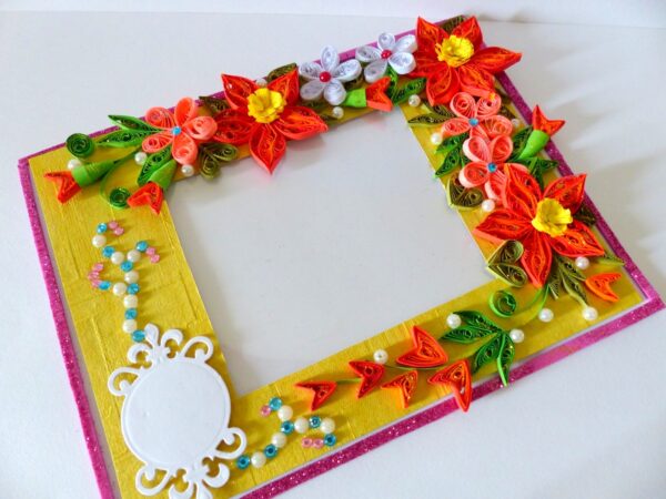 Bright Yellow Base With Red Orange Flowers Greeting Card image