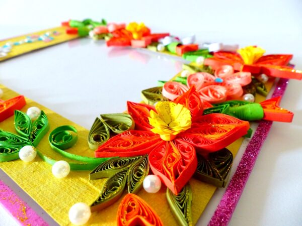Bright Yellow Base With Red Orange Flowers Greeting Card image