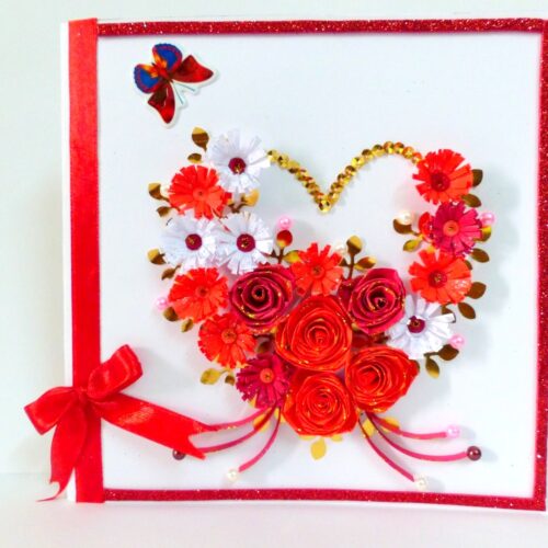 Red Multiple Flowers With Golden Leaves Greeting Card image