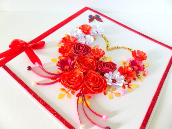 Red Multiple Flowers With Golden Leaves Greeting Card image Red Multiple Flowers With Golden Leaves Greeting Card image