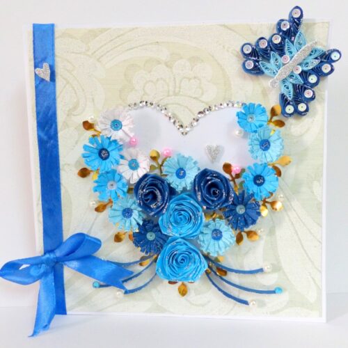 Blue Multiple Flowers in Heart Greeting Card image