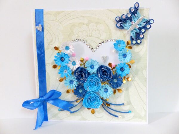 Blue Multiple Flowers in Heart Greeting Card image Blue Multiple Flowers in Heart Greeting Card image