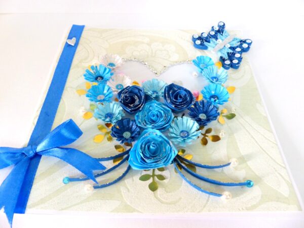 Blue Multiple Flowers in Heart Greeting Card image Blue Multiple Flowers in Heart Greeting Card image
