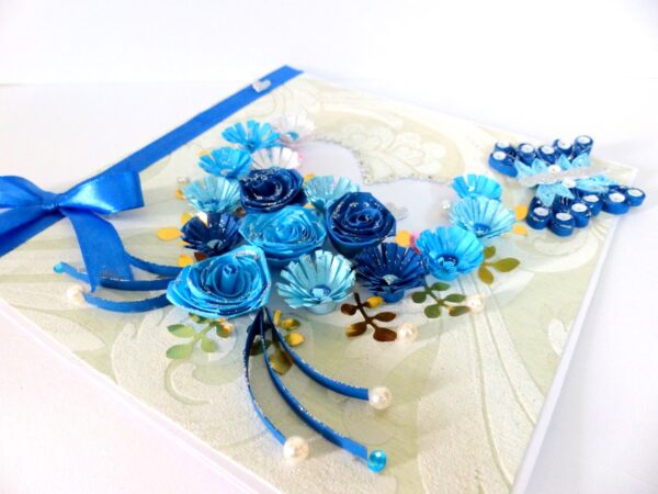 Blue Multiple Flowers in Heart Greeting Card image Blue Multiple Flowers in Heart Greeting Card image