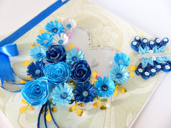 Blue Multiple Flowers in Heart Greeting Card image Blue Multiple Flowers in Heart Greeting Card image