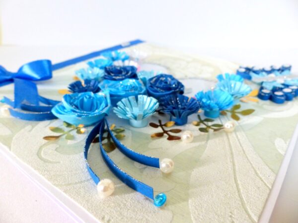 Blue Multiple Flowers in Heart Greeting Card image Blue Multiple Flowers in Heart Greeting Card image