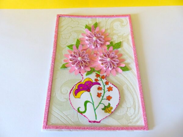Sweet Pink Glittering Flower Vase Card image