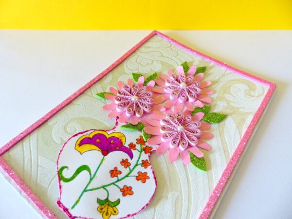 Sweet Pink Glittering Flower Vase Card image