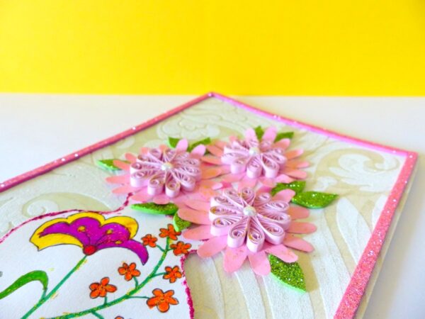 Sweet Pink Glittering Flower Vase Card image