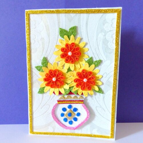 Sweet Yellow Glittering Flower Vase Card image