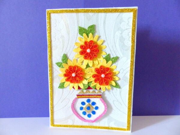 Sweet Yellow Glittering Flower Vase Card image