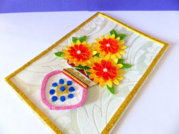 Sweet Yellow Glittering Flower Vase Card image