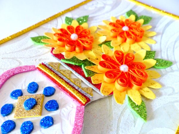 Sweet Yellow Glittering Flower Vase Card image
