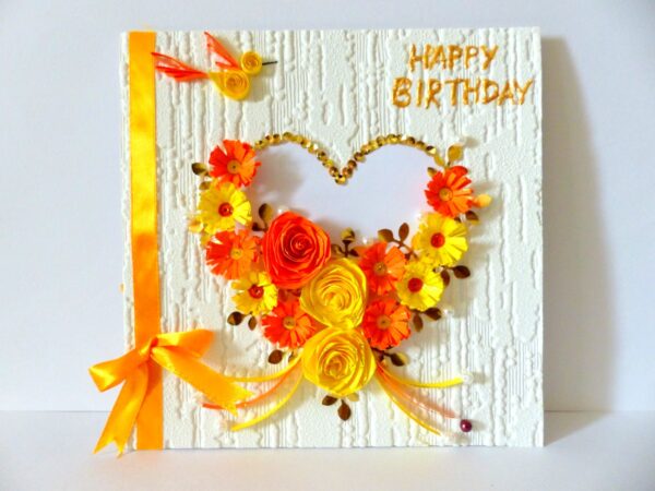 Yellow Flowers And Roses In Heart Greeting card image