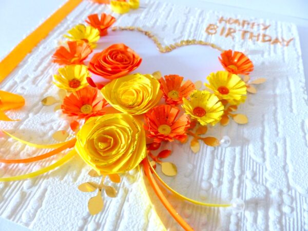 Yellow Flowers And Roses In Heart Greeting card image