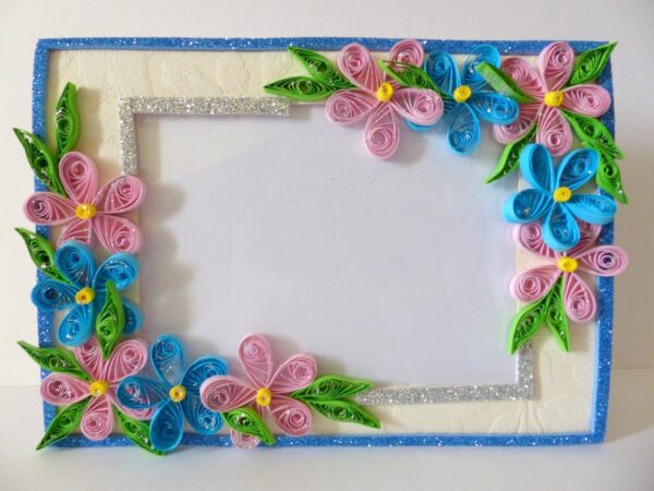 Glittering Sweet Pink and Blue Photo Frame Greeting Card image