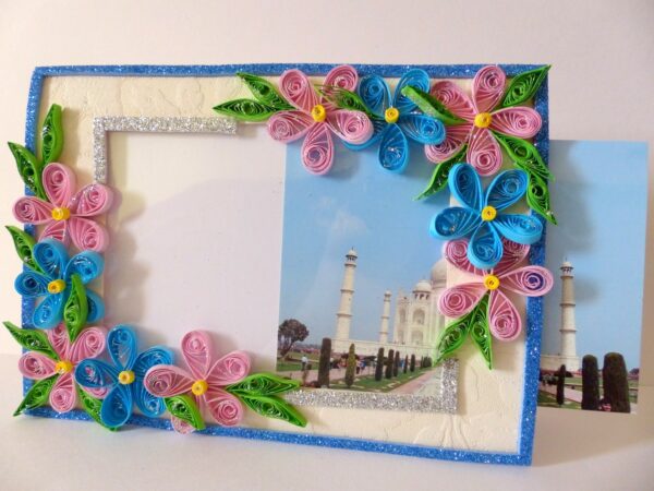 Glittering Sweet Pink and Blue Photo Frame Greeting Card image
