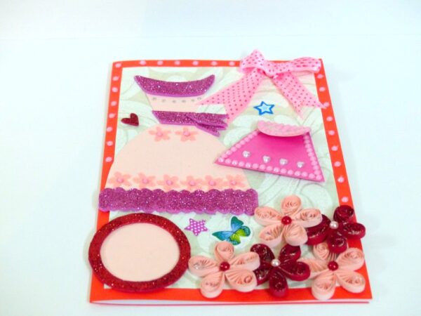 Pink Dress and Bag Girl Quilled Greeting Card image