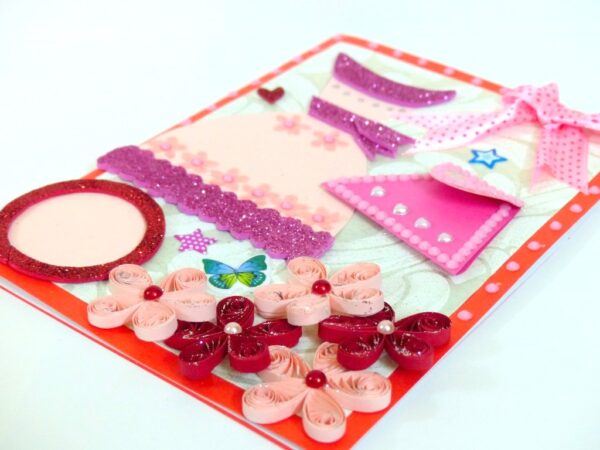 Pink Dress and Bag Girl Quilled Greeting Card image