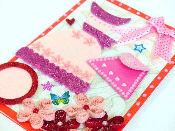 Pink Dress and Bag Girl Quilled Greeting Card image