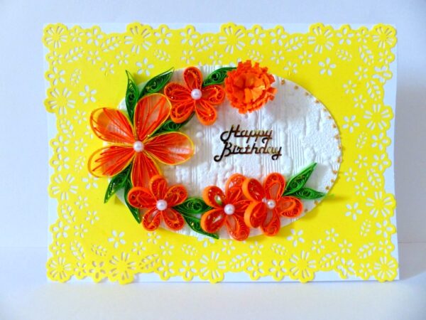 Quilled Yellow Themed Birthday Greeting Card image