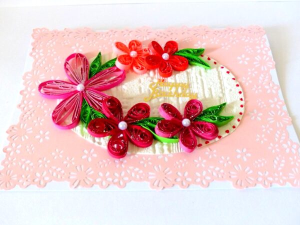 Quilled Pink Themed Birthday Greeting Card image