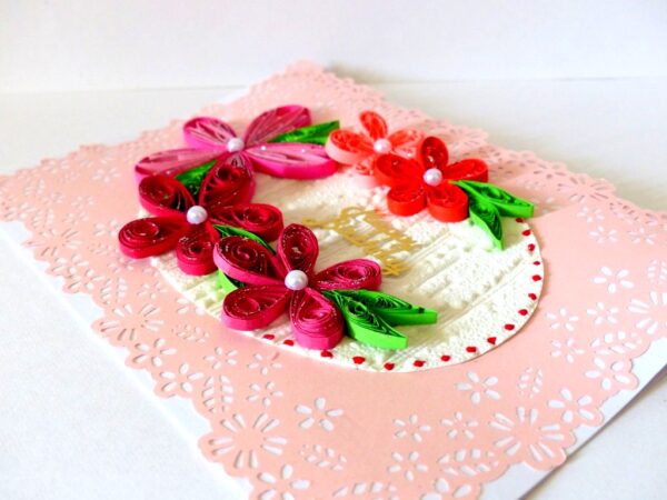 Quilled Pink Themed Birthday Greeting Card image