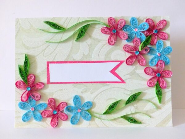 Pink & Blue Flower Greeting Card- Shaded Flowers "Limited Edition" image