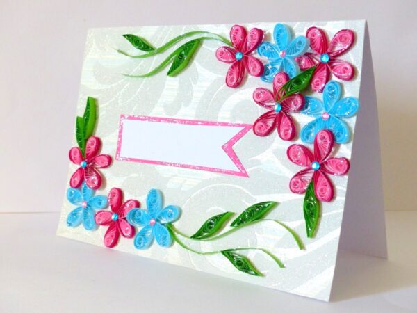Pink & Blue Flower Greeting Card- Shaded Flowers "Limited Edition" image