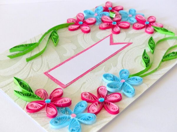 Pink & Blue Flower Greeting Card- Shaded Flowers "Limited Edition" image