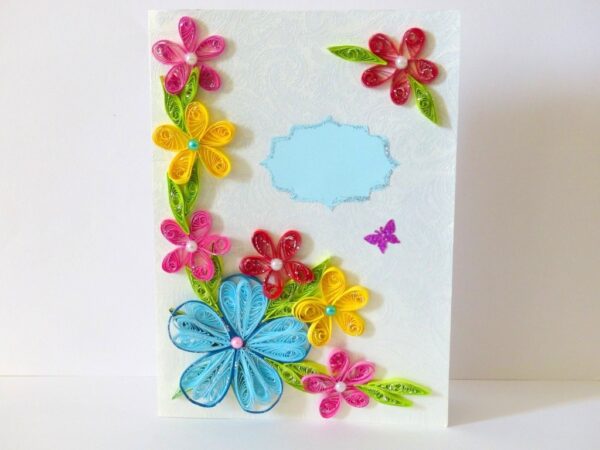 Multicolor Flower Corner Quilled greeting card image Multicolor Flower Corner Quilled greeting card image