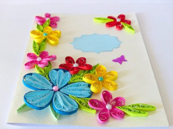 Multicolor Flower Corner Quilled greeting card image Multicolor Flower Corner Quilled greeting card image
