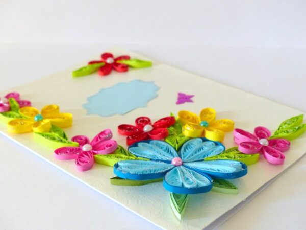 Multicolor Flower Corner Quilled greeting card image Multicolor Flower Corner Quilled greeting card image