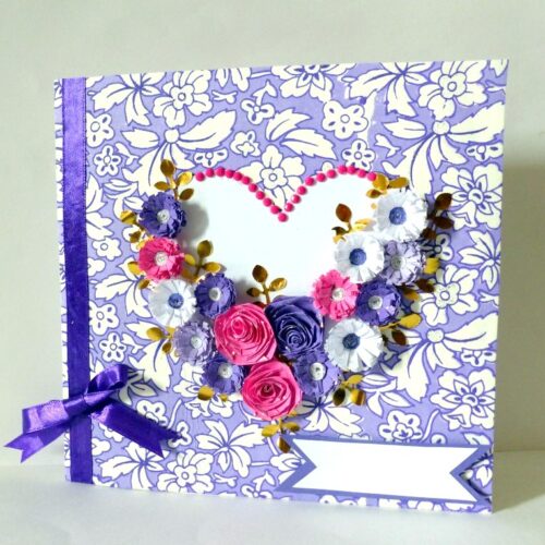 Purple Flowers and Roses In Heart Greeting Card image