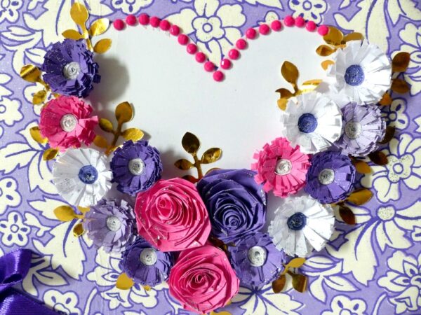 Purple Flowers and Roses In Heart Greeting Card image