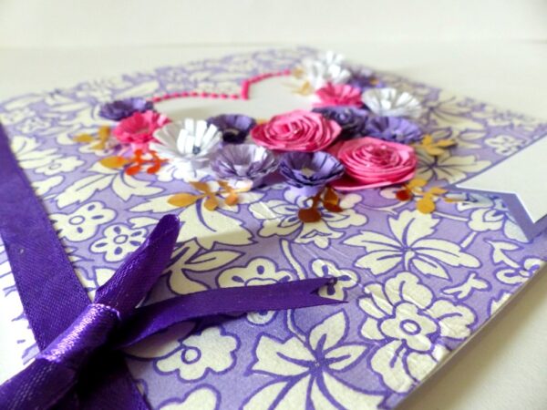 Purple Flowers and Roses In Heart Greeting Card image