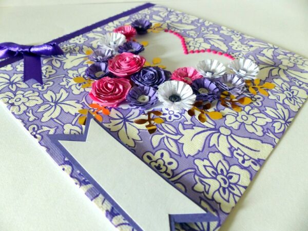 Purple Flowers and Roses In Heart Greeting Card image