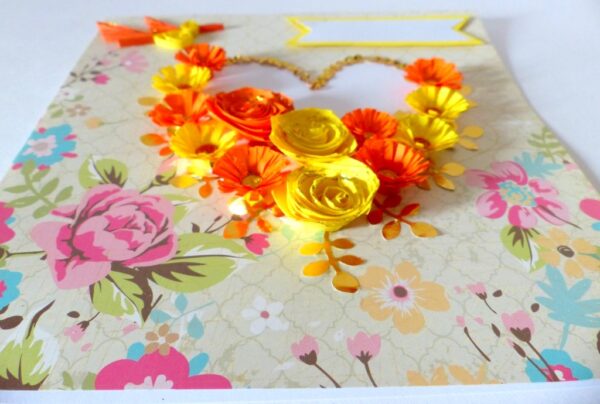 Yellow Flowers And Roses In Heart Greeting card image