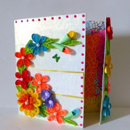 Multicolor Flowers Mini Scrapbook Greeting Card image