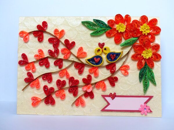 Love Tree Wid Love Birds Greeting Card image