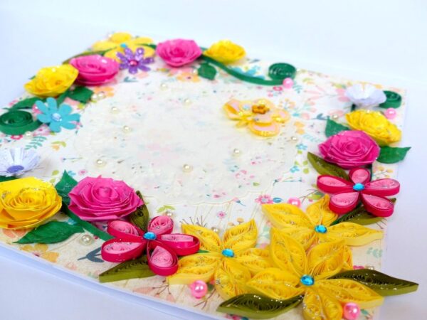 Vibrant Color Quilled Flowers And Rose Greeting Card image
