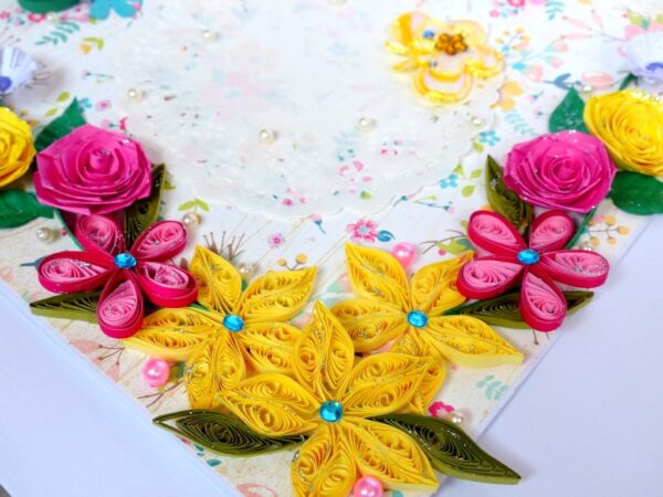 Vibrant Color Quilled Flowers And Rose Greeting Card image