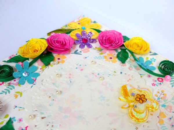 Vibrant Color Quilled Flowers And Rose Greeting Card image