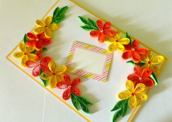 Yellow and Orange Quilled Corner Greeting Card image