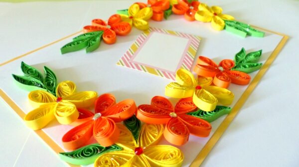 Yellow and Orange Quilled Corner Greeting Card image